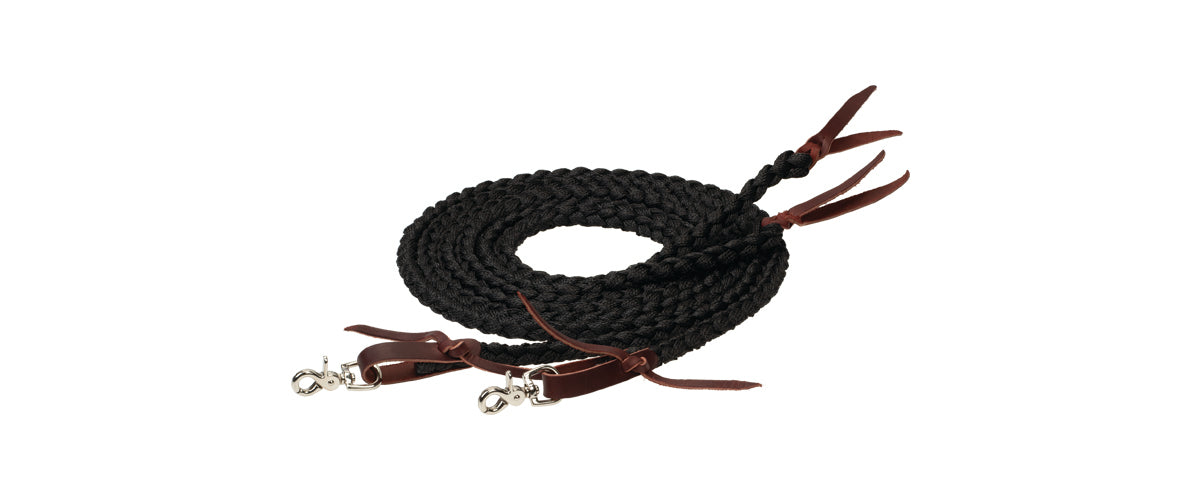 Showman ® 8ft round braided nylon split reins with teal painted feathe –  Dark Horse Tack Company