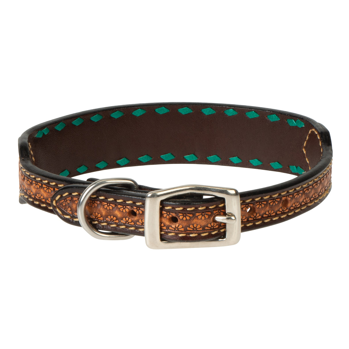 Turquoise Cross Floral Buckstitch Dog Collar