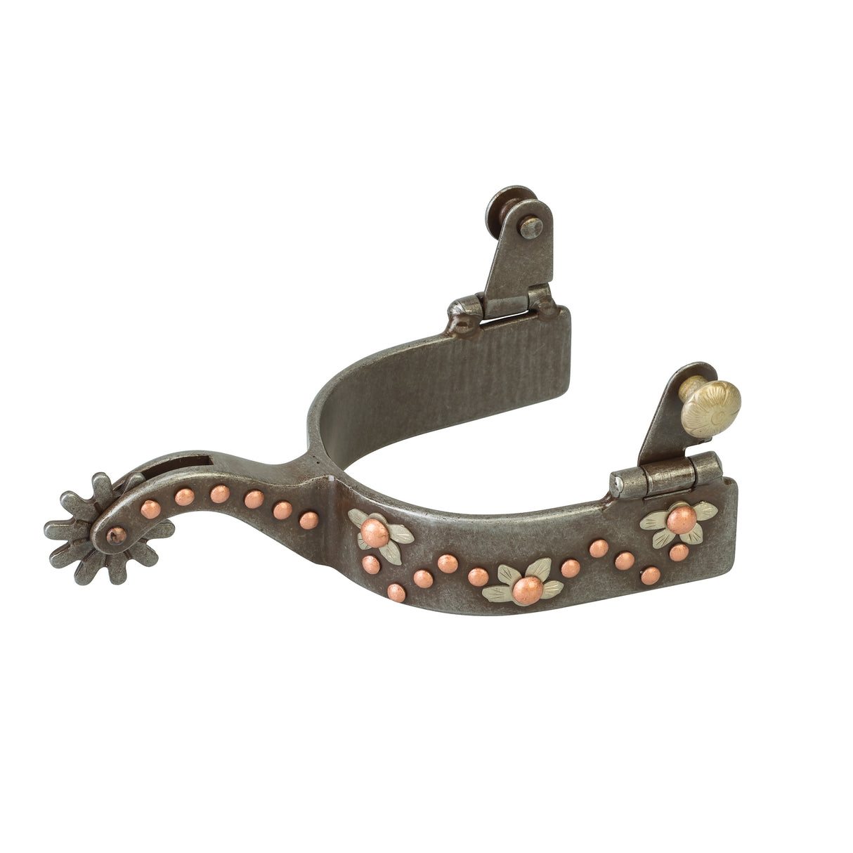 Mens Spur with German Silver Floral Trim and Copper Accents