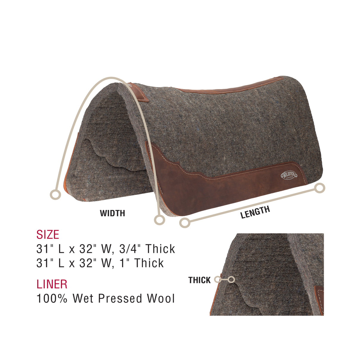 Premium Contoured 100% Wool Felt Saddle Pad