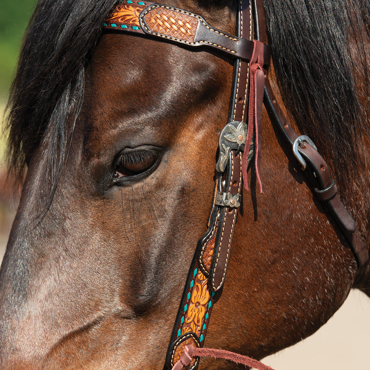 Turquoise Cross Floral Buckstitch 5/8" Headstall