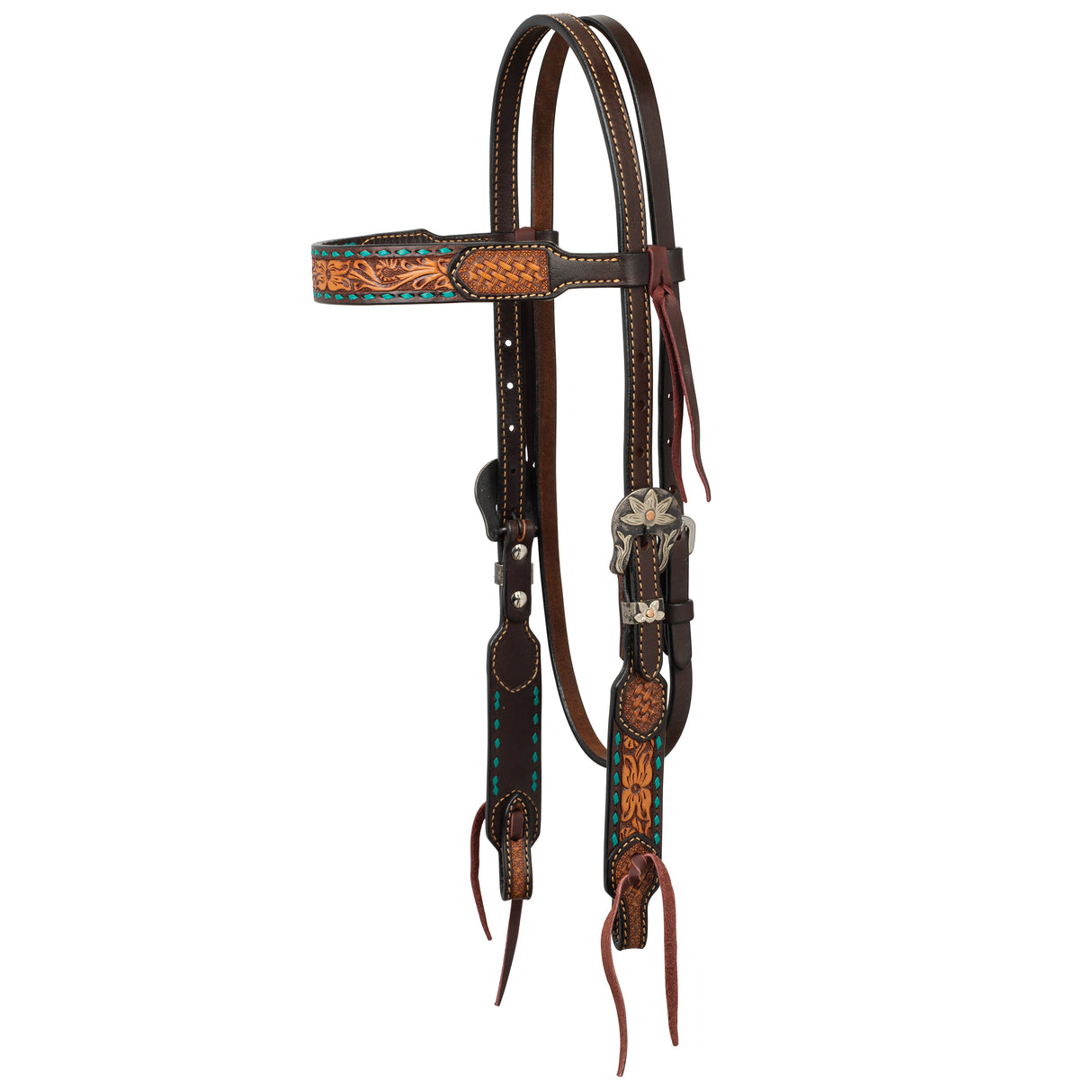 Turquoise Cross Floral Buckstitch 5/8" Headstall