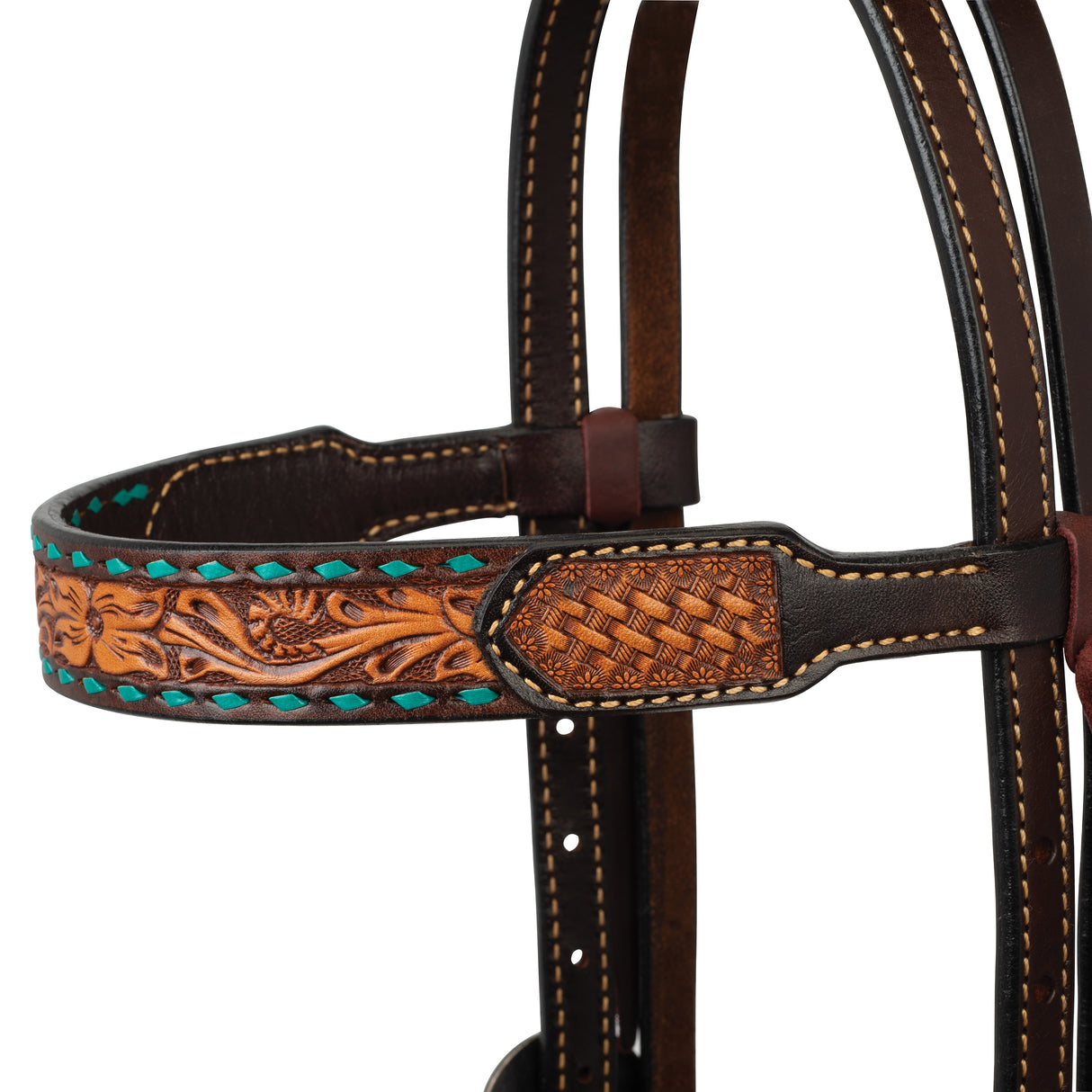 Turquoise Cross Floral Buckstitch 5/8" Headstall