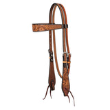 Turquoise Cross Tooled Floral Basketweave Headstall