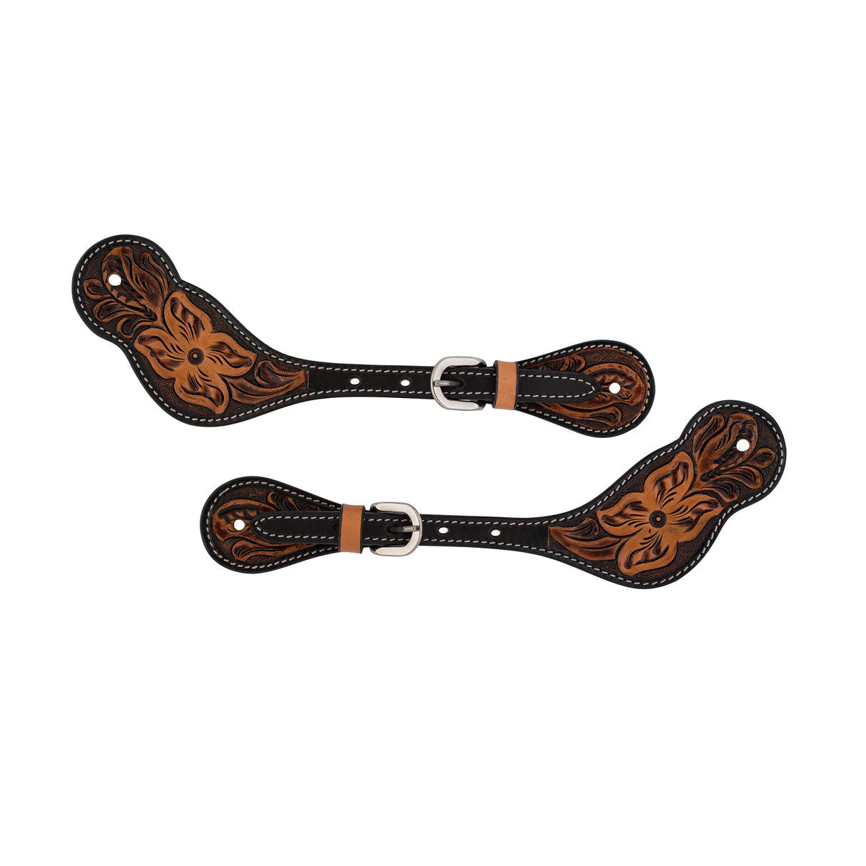 Turquoise Cross Floral Tooled Spur Straps, Men's