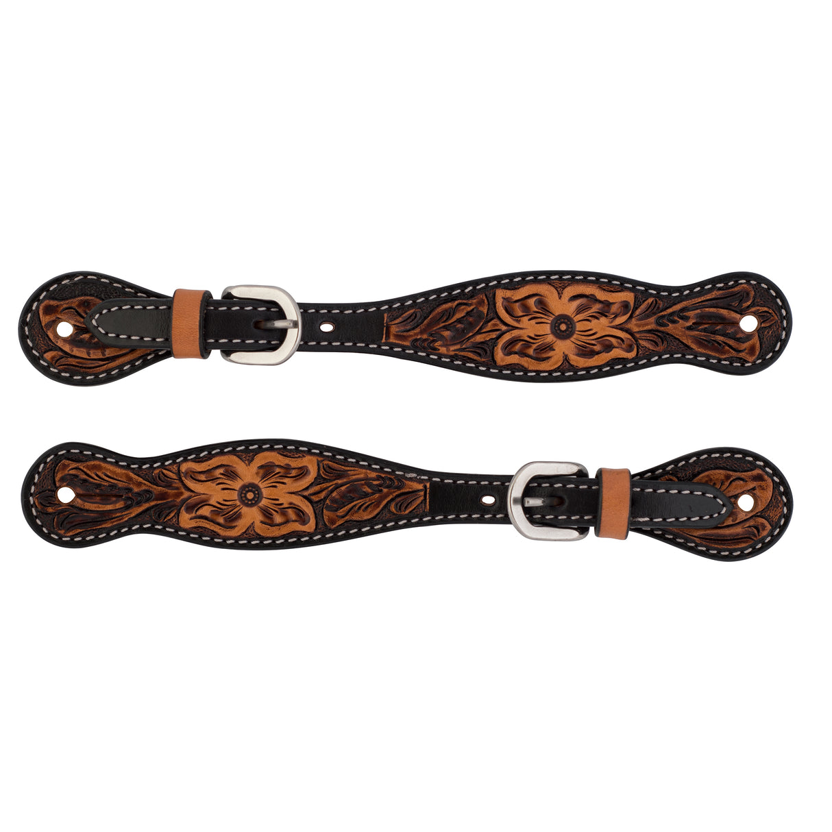 Turquoise Cross Floral Tooled Spur Straps, Ladies'