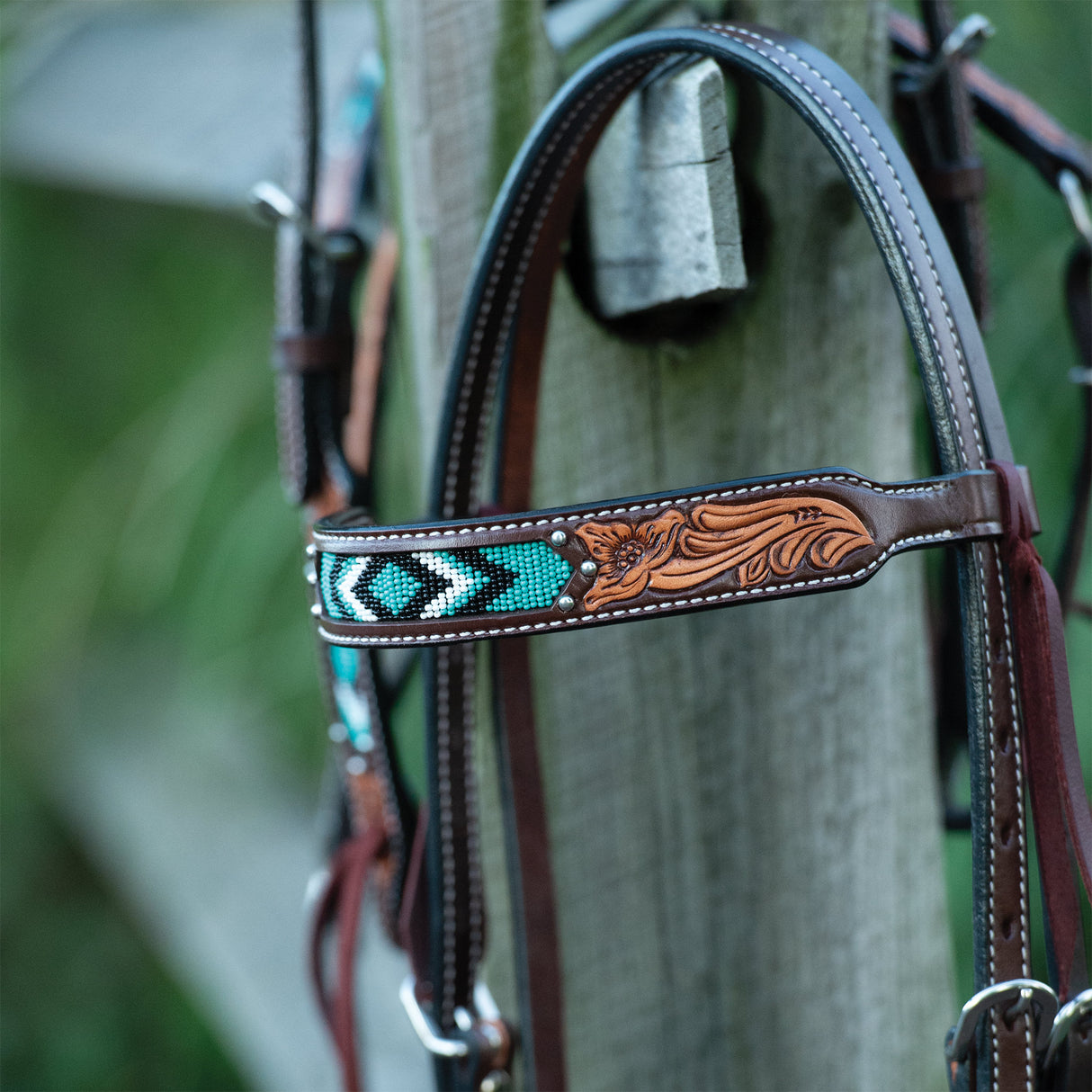 Turquoise Cross Turquoise Beaded 5/8" Browband Headstall