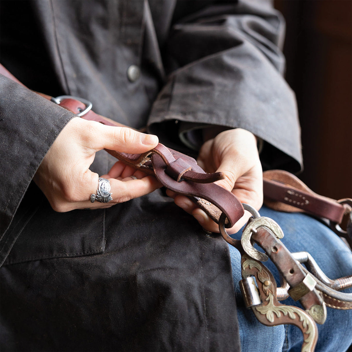 Working Tack Quick Change Single-Ply Headstall, Leather Tab Ends