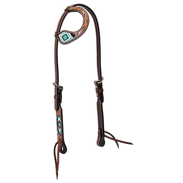 Turquoise Cross Turquoise Beaded 5/8" Flat Sliding Ear Headstall