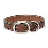 Carved Floral Dog Collar, Chestnut, 3/4" x 15"