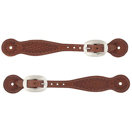 Basketweave Skirting Leather Spur Straps, Thin, Brown