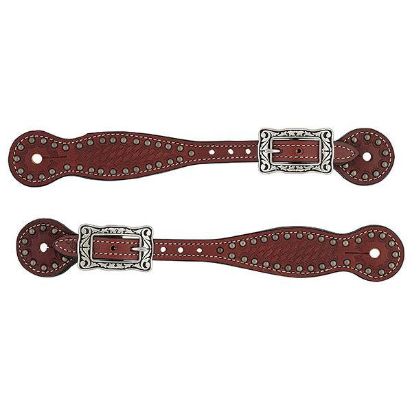 Basketweave Bridle Leather Spur Straps, Thin, Chestnut