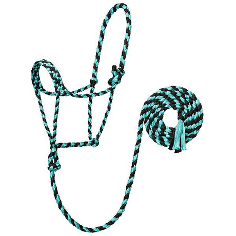 Braided Rope Halter with 10 Lead, Mint/Black