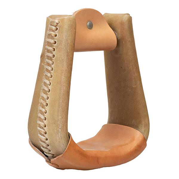 Nat. Rawhide Covered Stirrup, Deep Roper, 3" Neck, 3" Tread, Natural