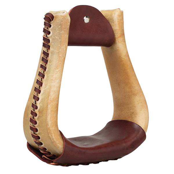 Nat. Rawhide Covered Stirrup, Overshoe Bell,31/4"Nck,3"Trd, Burgundy