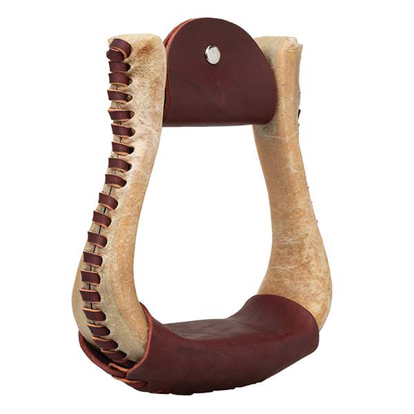 Nat. Rawhide Covered Stirrup, Cutter, 3" Neck, 2" Tread, Burgundy