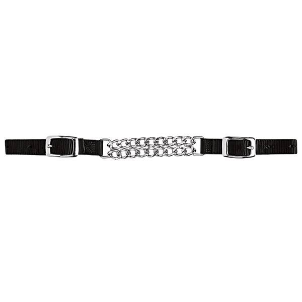 Nylon Curb Strap with 4-1/4" Double Flat Link Chain, Black