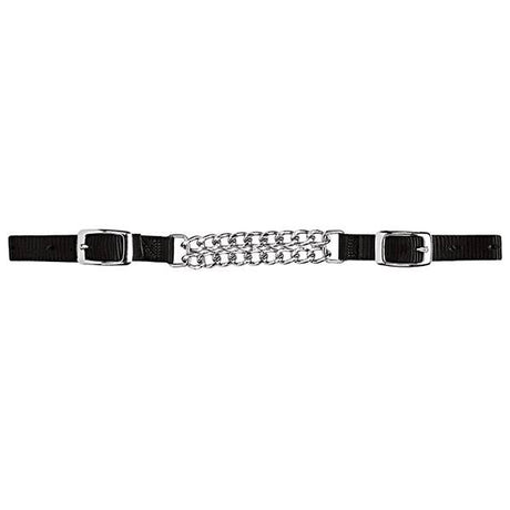 Nylon Curb Strap with 4-1/4" Double Flat Link Chain, Black